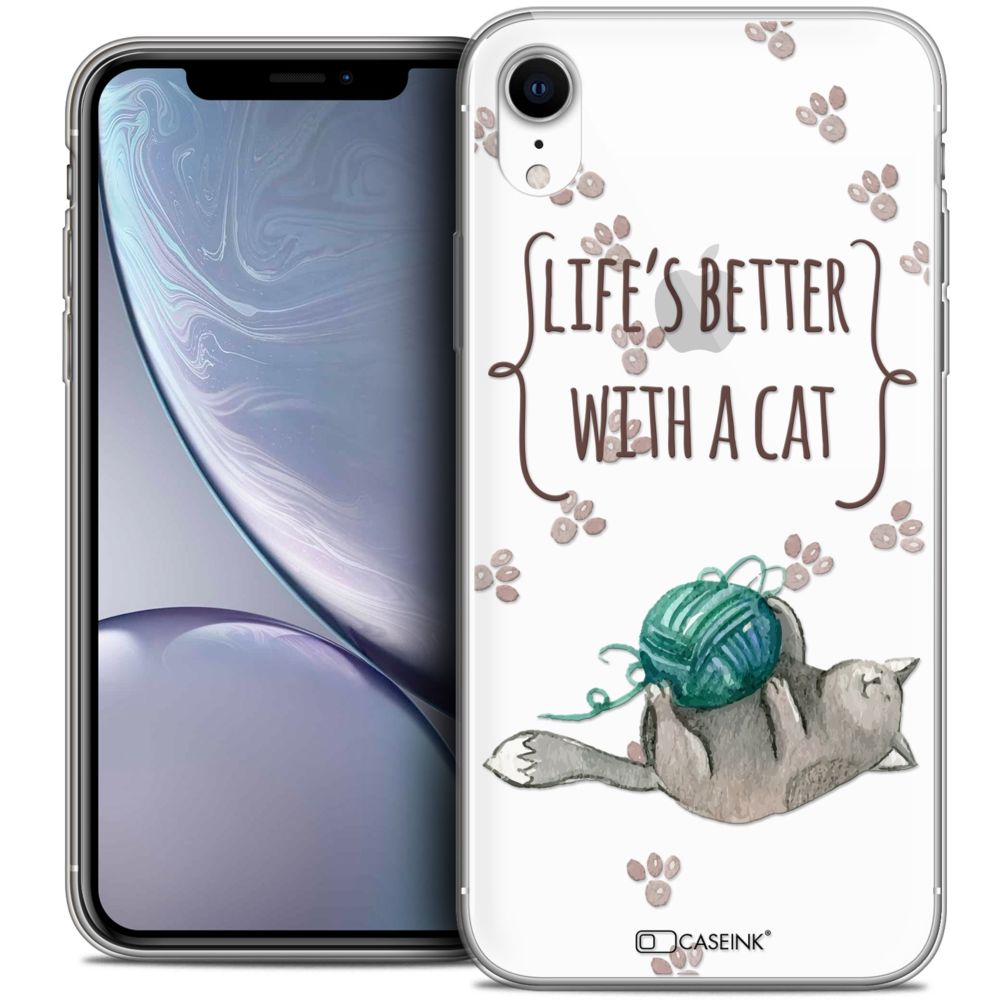 Caseink - Coque Housse Etui Apple iPhone Xr (6.1 ) [Crystal Gel HD Collection Quote Design Life's Better With a Cat - Souple - Ultra Fin - Imprimé en France] - Coque, étui smartphone