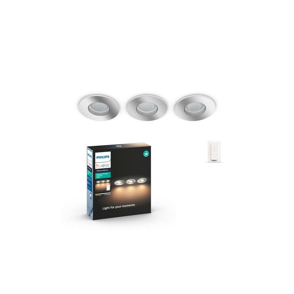 Philips Hue - White Ambiance ADORE Kit de 3 spots encastrés 3x5W - Chrome (télécommande incluse) - Bluetooth - Lampe connectée
