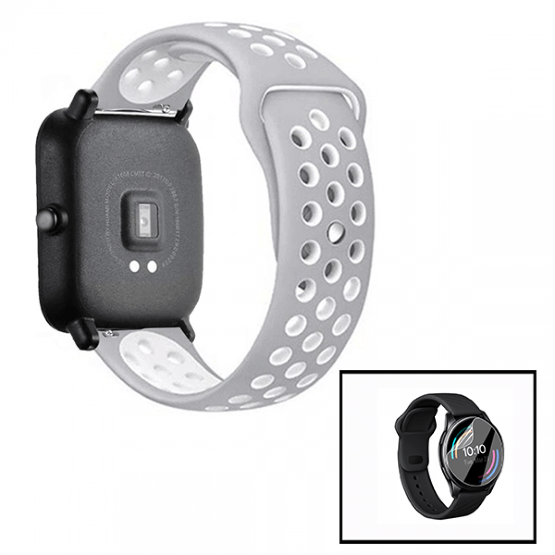Phonecare - Kit Bracelet Bicolore + Film d'hydrogel pour Huawei GT2 46mm Sport - Gris / Blanc - Autres accessoires smartphone