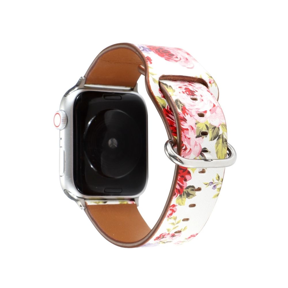 Wewoo - Pour Apple Watch Series 5 et 4 40 mm / 3 et 2 et 1 bracelet de montre à floral de 38 mm blanc rose - Accessoires Apple Watch