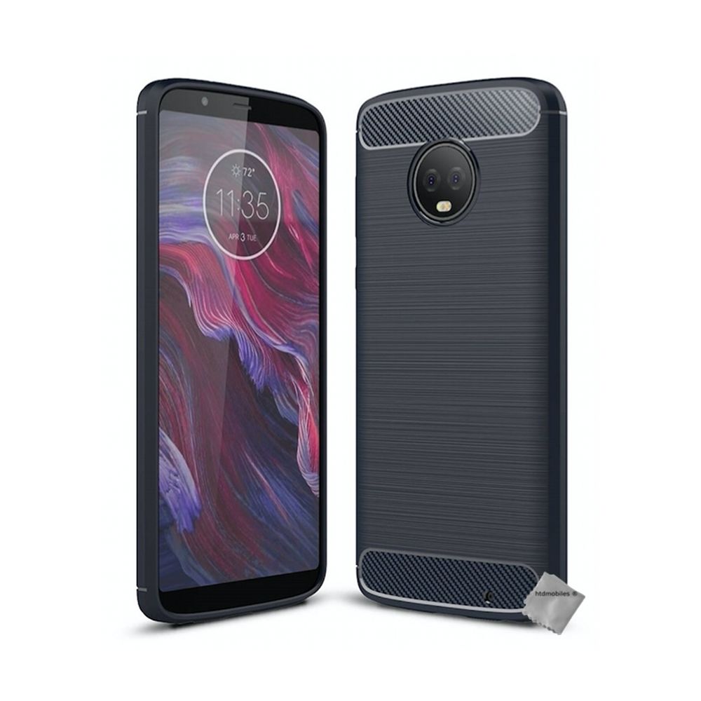 Htdmobiles - Housse etui coque silicone gel carbone pour Motorola Moto G6 Plus + verre trempe - BLEU FONCE - Autres accessoires smartphone
