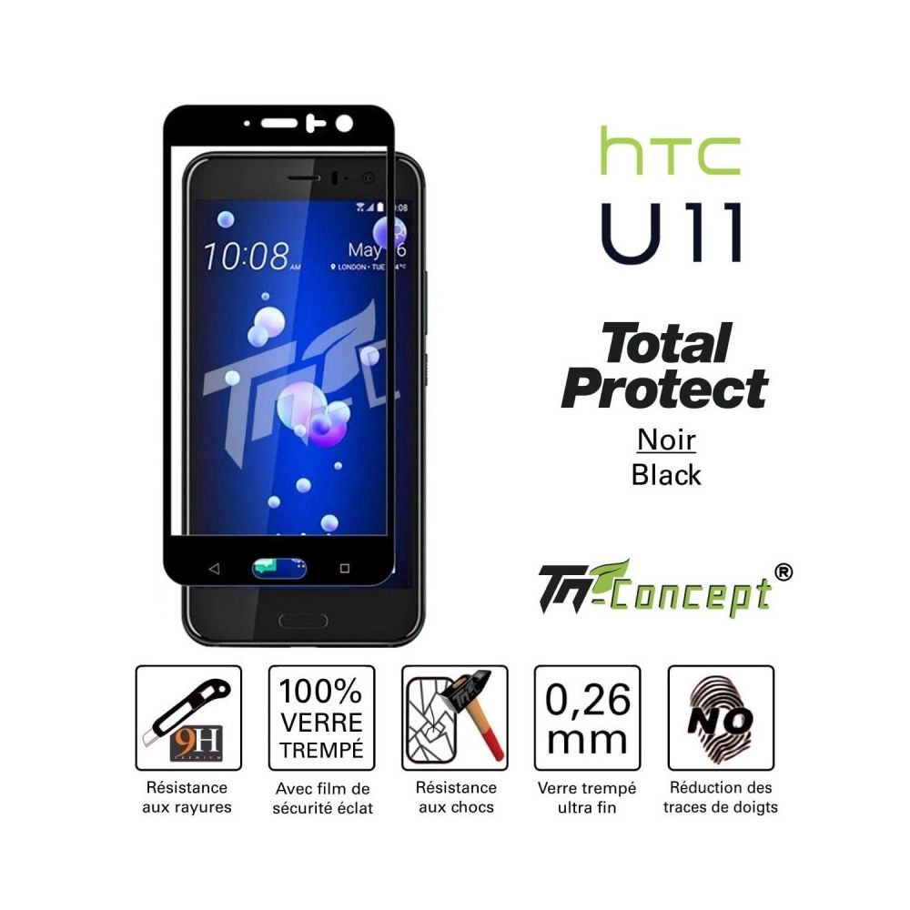 Tm Concept - HTC U11 - Vitre protection intégrale - Verre trempé avec cadre Noir - Protection écran smartphone