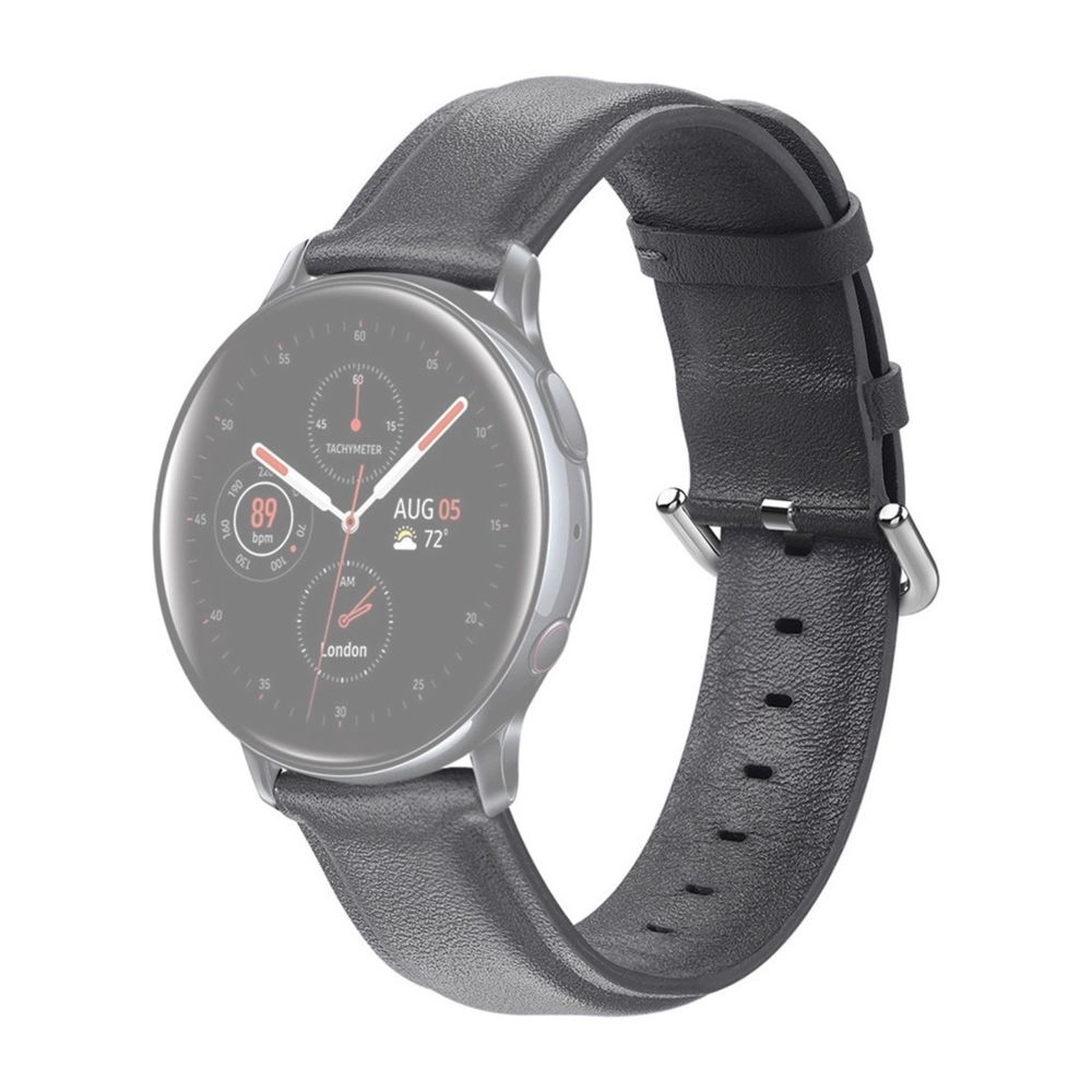 Wewoo - Bracelet pour montre connectée Galaxy Watch Active Smartwatch en cuir véritable avec braceletTaille L 20mm Gris - Bracelet connecté