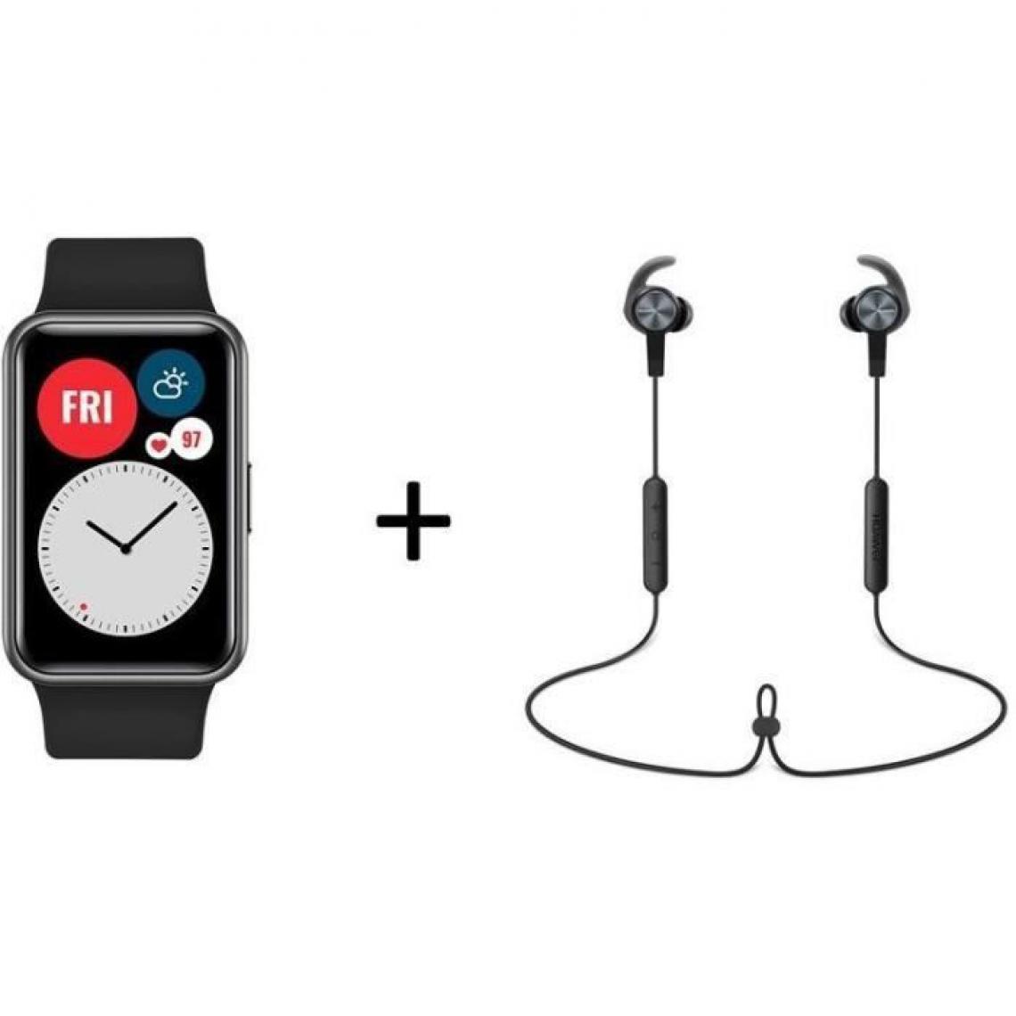Huawei - Pack Watch Fit Noir + Ecouteurs AM61 Bluetooth Noir - Montre connectée