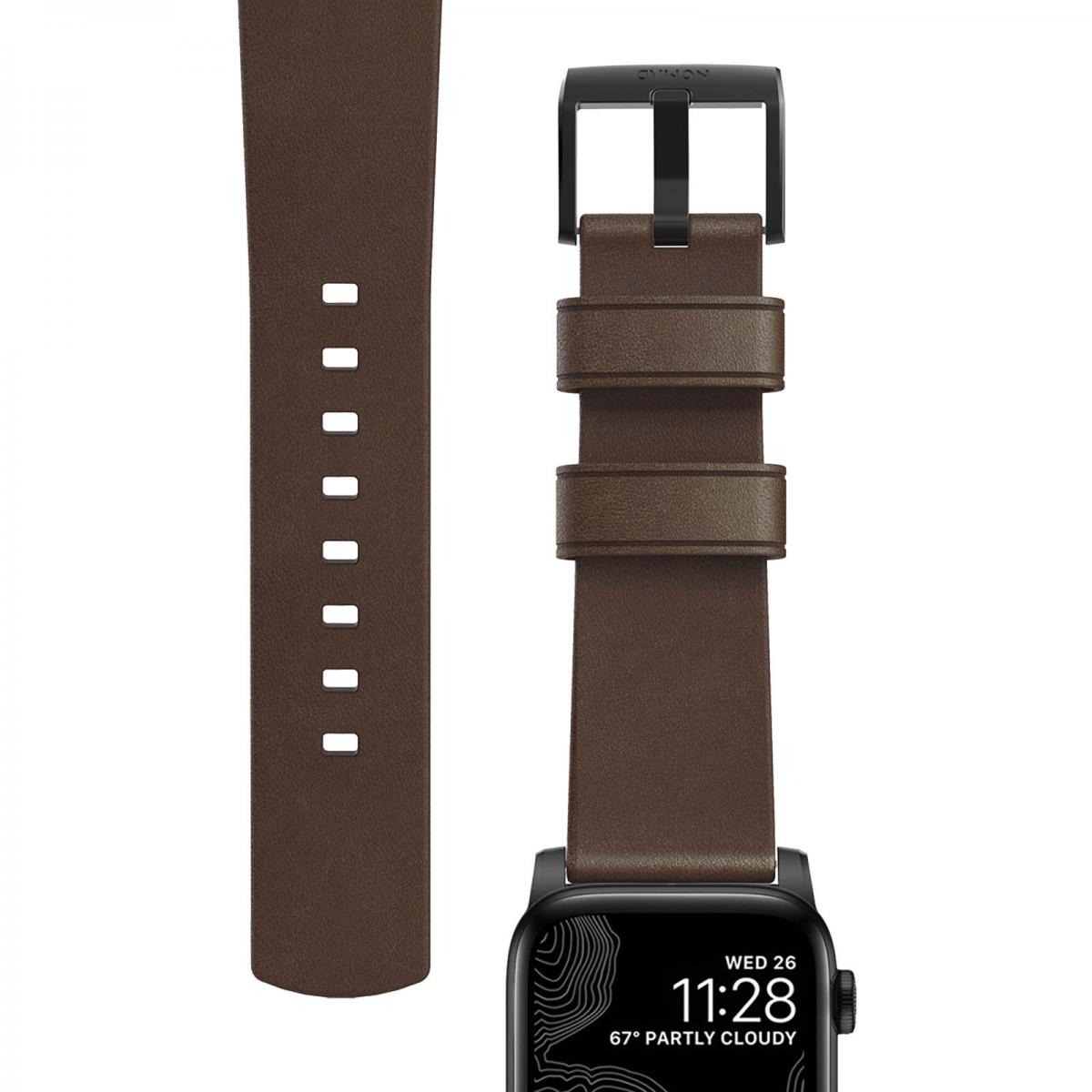 Nomad - Bracelet Watch 42 et 44 mm Cuir Premium Collection Black Hardware Nomad Marron - Accessoires Apple Watch