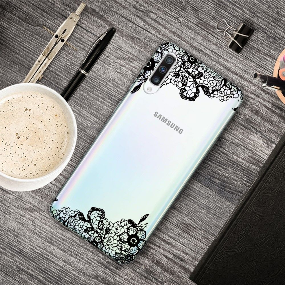 marque generique - Coque en TPU impression de motifs clair fleurs noires pour votre Samsung Galaxy A50 - Coque, étui smartphone