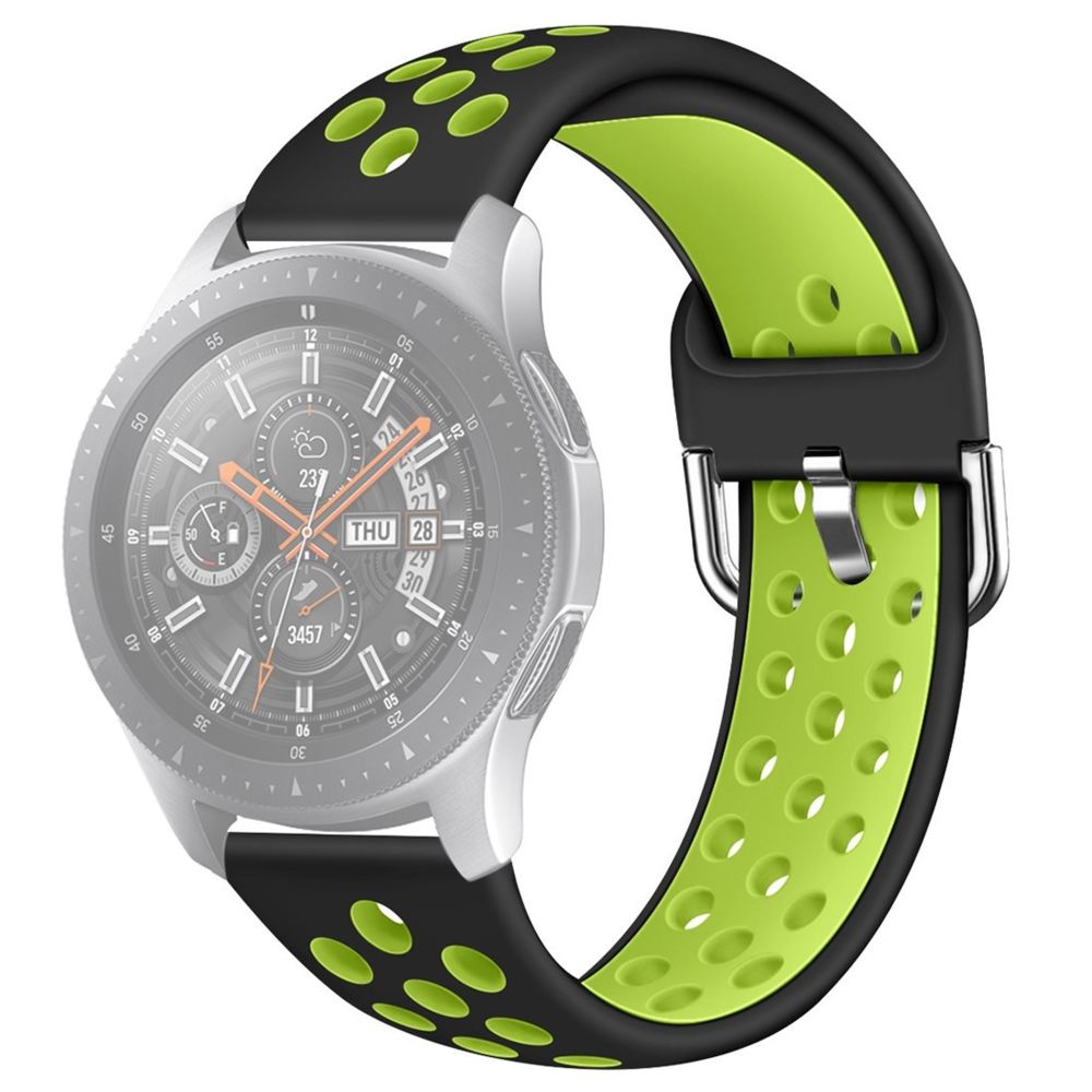 Wewoo - Bracelet pour montre connectée Galaxy Watch 46 / S3 / Huawei GT 1/2 22mm de en silicone couleur doubletaille S Noir Vert - Bracelet connecté