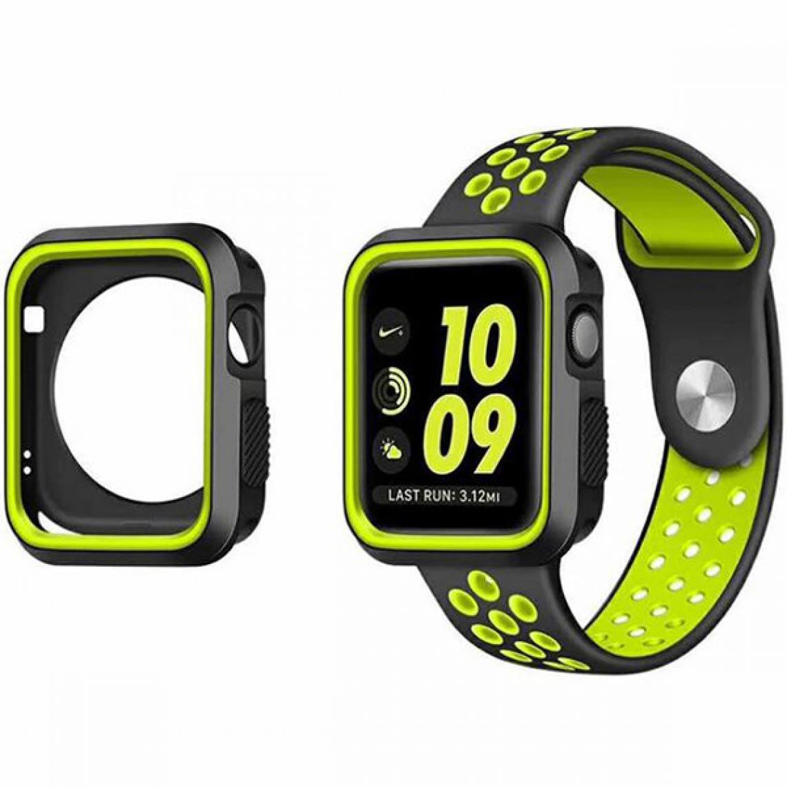 Phonecare - Kit Coque Military DoubleColor + Bracelet SportyStyle pour Apple Watch Seriess 4 - 44mm - Noir / Vert fluorescent - Coque, étui smartphone