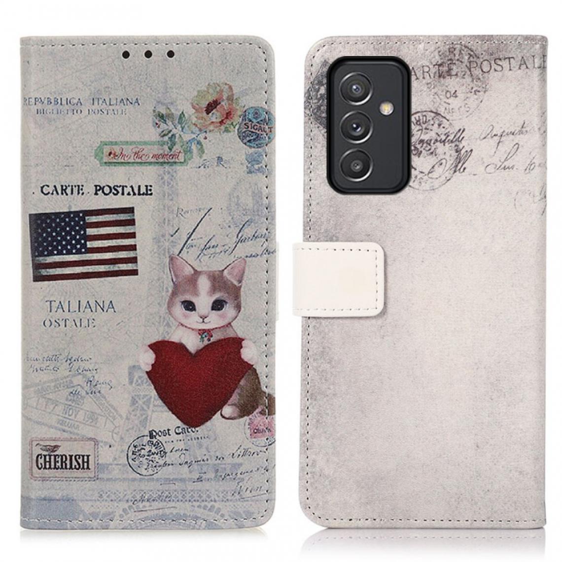Other - Etui en PU Impression de motifs avec support et porte-cartes chat tenant coeur et drapeau américain pour votre Samsung Galaxy A82 5G - Coque, étui smartphone