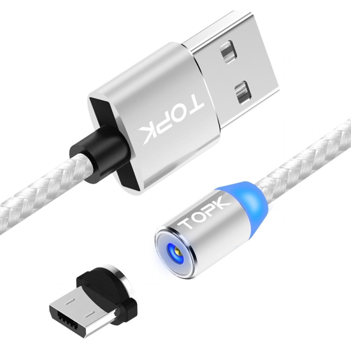 Wewoo - Câble de charge magnétique tressé en nylon avec indicateur LED1 m2,4 A max USB à Micro USB argent - Chargeur secteur téléphone