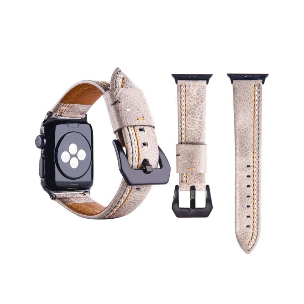 Wewoo - Bracelet blanc pour Apple Watch Series 3 et 2 & 1 38mm Tiga ligne motif PU bande de montre-bracelet en cuir - Accessoires Apple Watch