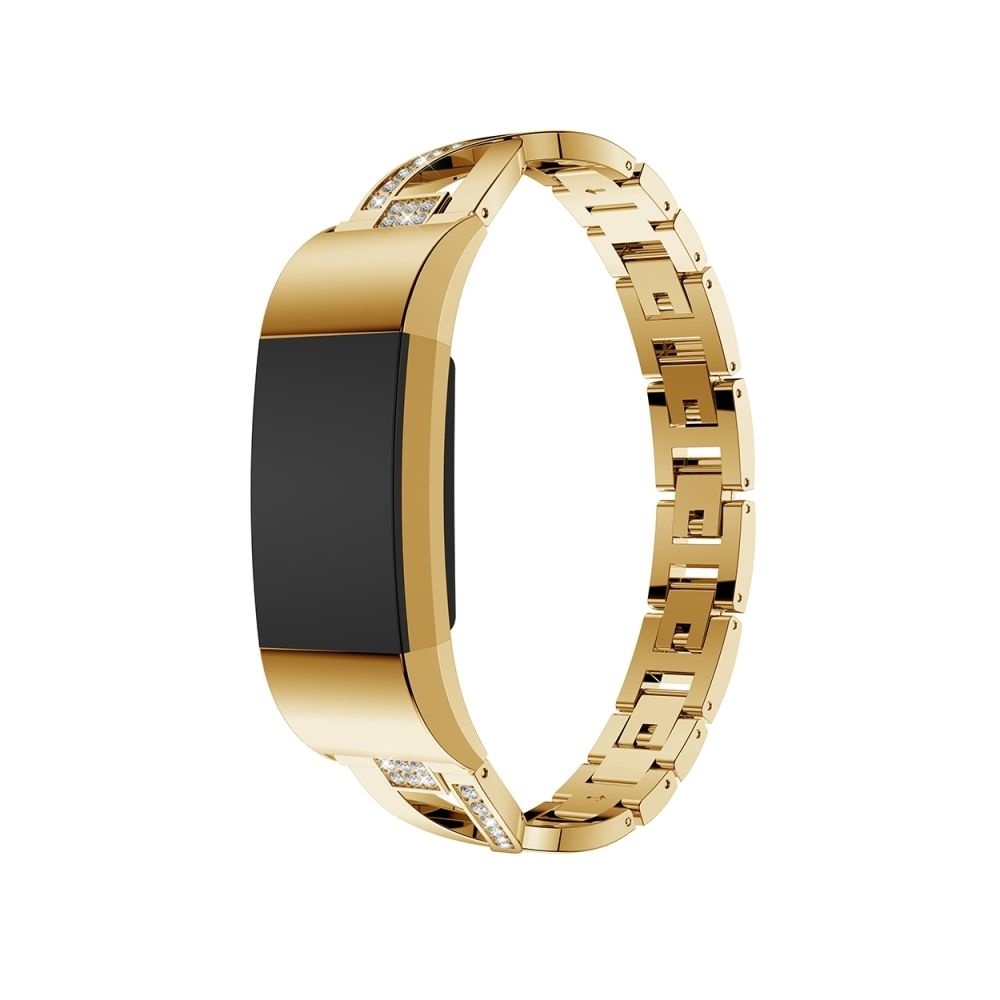 Wewoo - Bracelet pour montre connectée en acier inoxydable massif serti de diamants de Fitbit Charge 2 or - Bracelet connecté