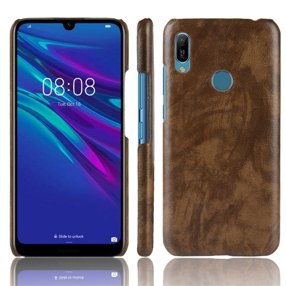 Wewoo - Coque Housse de protection PC + PU antichoc Litchi Texture pour Huawei Y6 2019 marron - Coque, étui smartphone