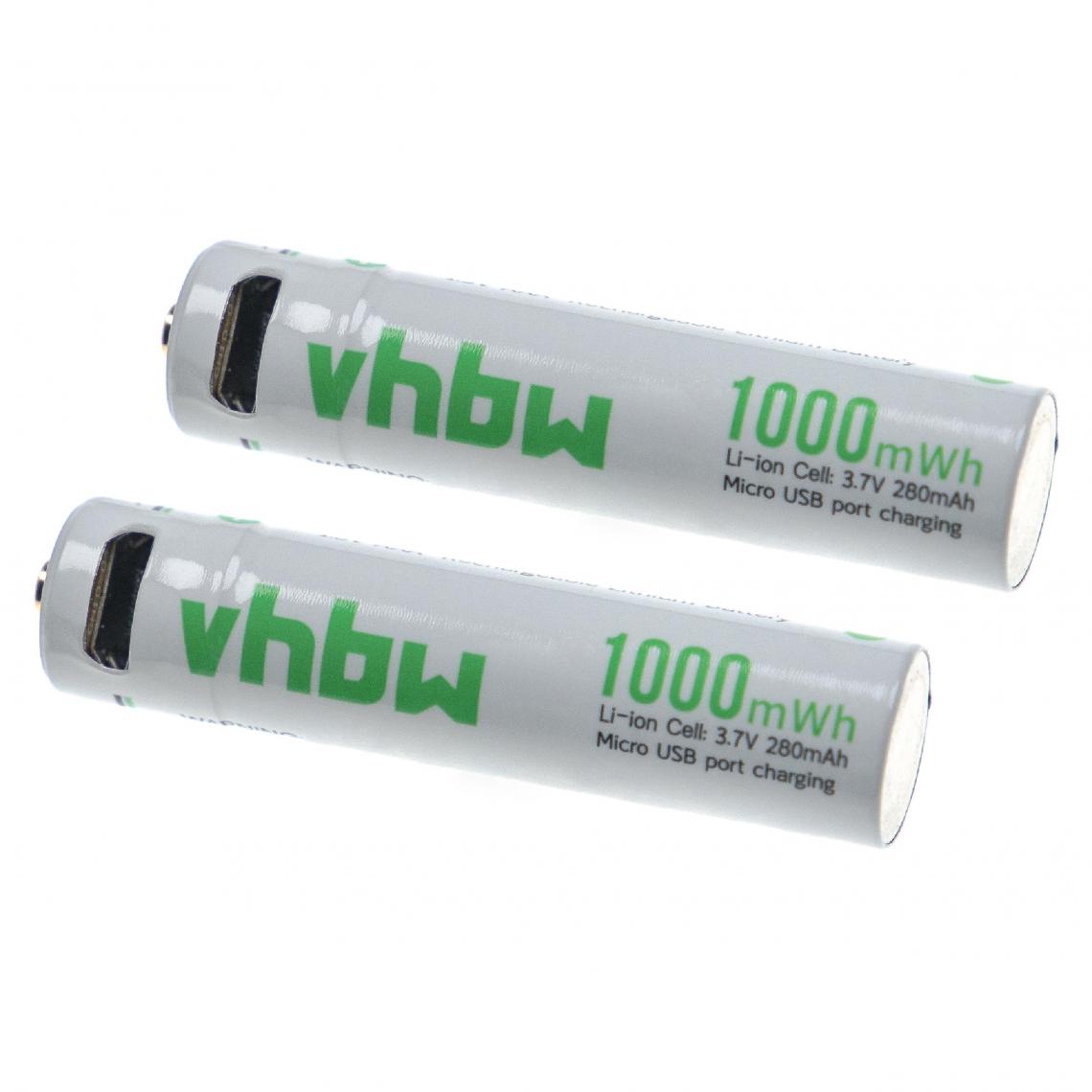 Vhbw - vhbw 2x Piles rechargeables AAA Micro avec prise micro-USB (280mAh, 1,5V, Li-ion) - Autre appareil de mesure