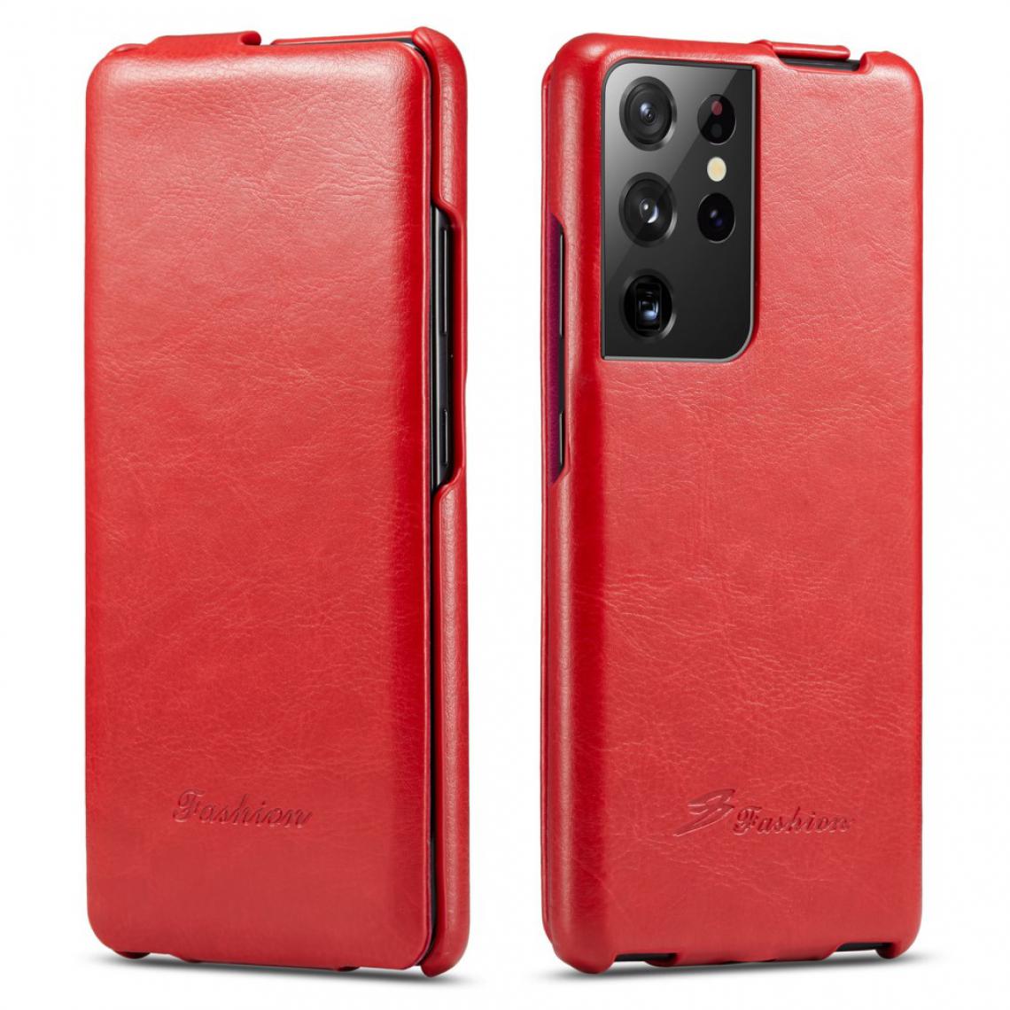 Other - Coque en TPU + PU Flip vertical texturé rouge pour votre Samsung Galaxy S21 Ultra 5G - Coque, étui smartphone