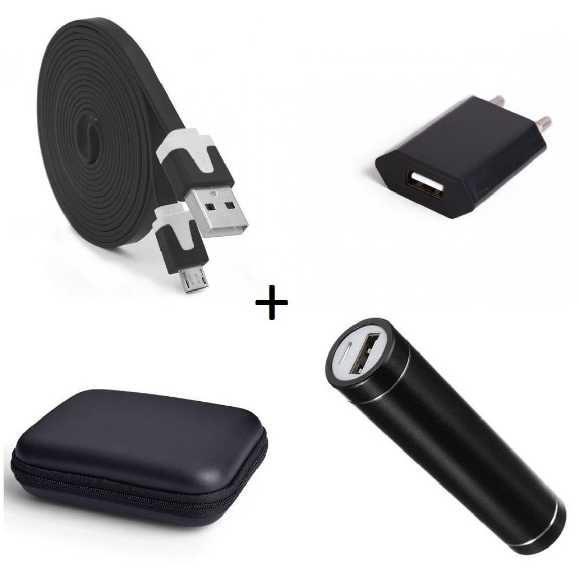 Shot - Pack pour SAMSUNG Galaxy J4+ (Cable Chargeur Noodle Micro USB + Pochette + Batterie + Prise Secteur) Android (NOIR) - Chargeur secteur téléphone