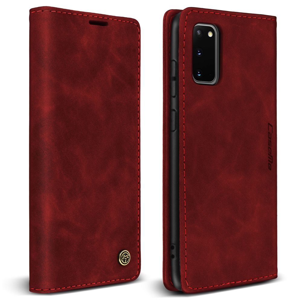 Avizar - Étui Galaxy S20 Style Vintage Porte-cartes Support Vidéo rouge lie de vin - Coque, étui smartphone