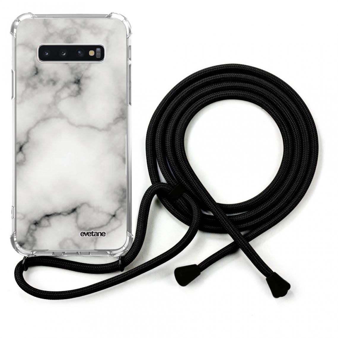 Evetane - Coque Samsung Galaxy S10 coque avec cordon transparente Marbre blanc - Coque, étui smartphone