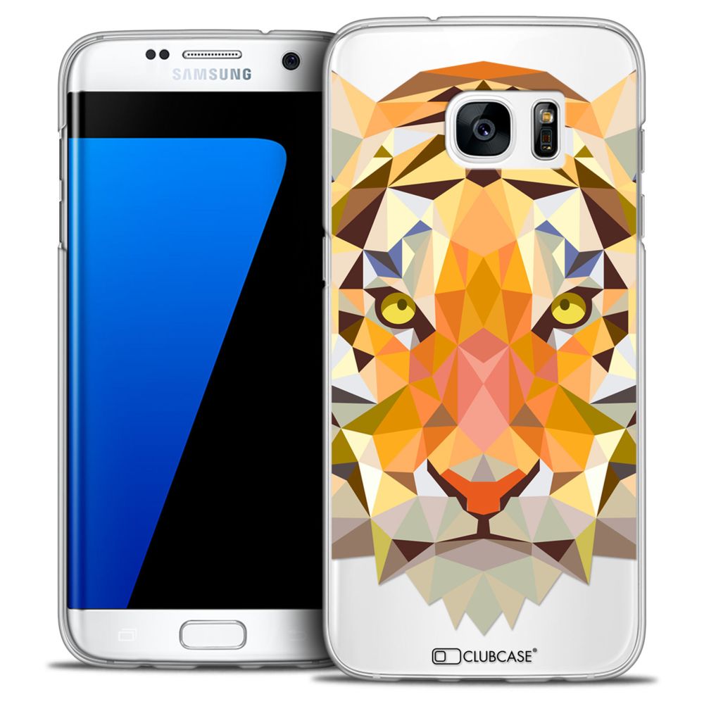 Caseink - Coque Housse Etui Galaxy S7 Edge [Crystal HD Polygon Series Animal - Rigide - Ultra Fin - Imprimé en France] - Tigre - Coque, étui smartphone