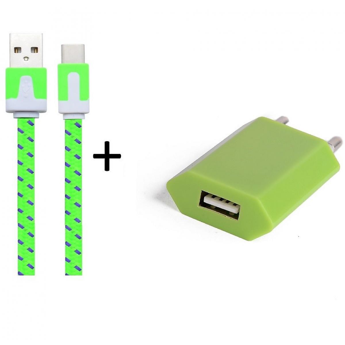 Shot - Pack Chargeur pour OPPO Reno2 Smartphone Type C (Cable Noodle 1m Chargeur + Prise Secteur USB) Murale Android (VERT) - Chargeur secteur téléphone