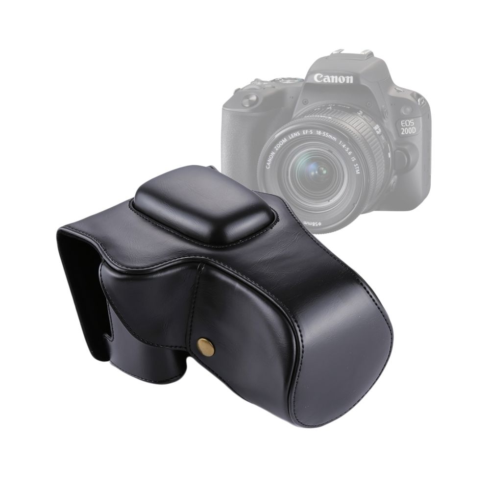 Wewoo - Etui en cuir appareil photo noir pour Canon EOS 200D lentille 18-55mm Full Body Camera PU Housse en - Coque, étui smartphone