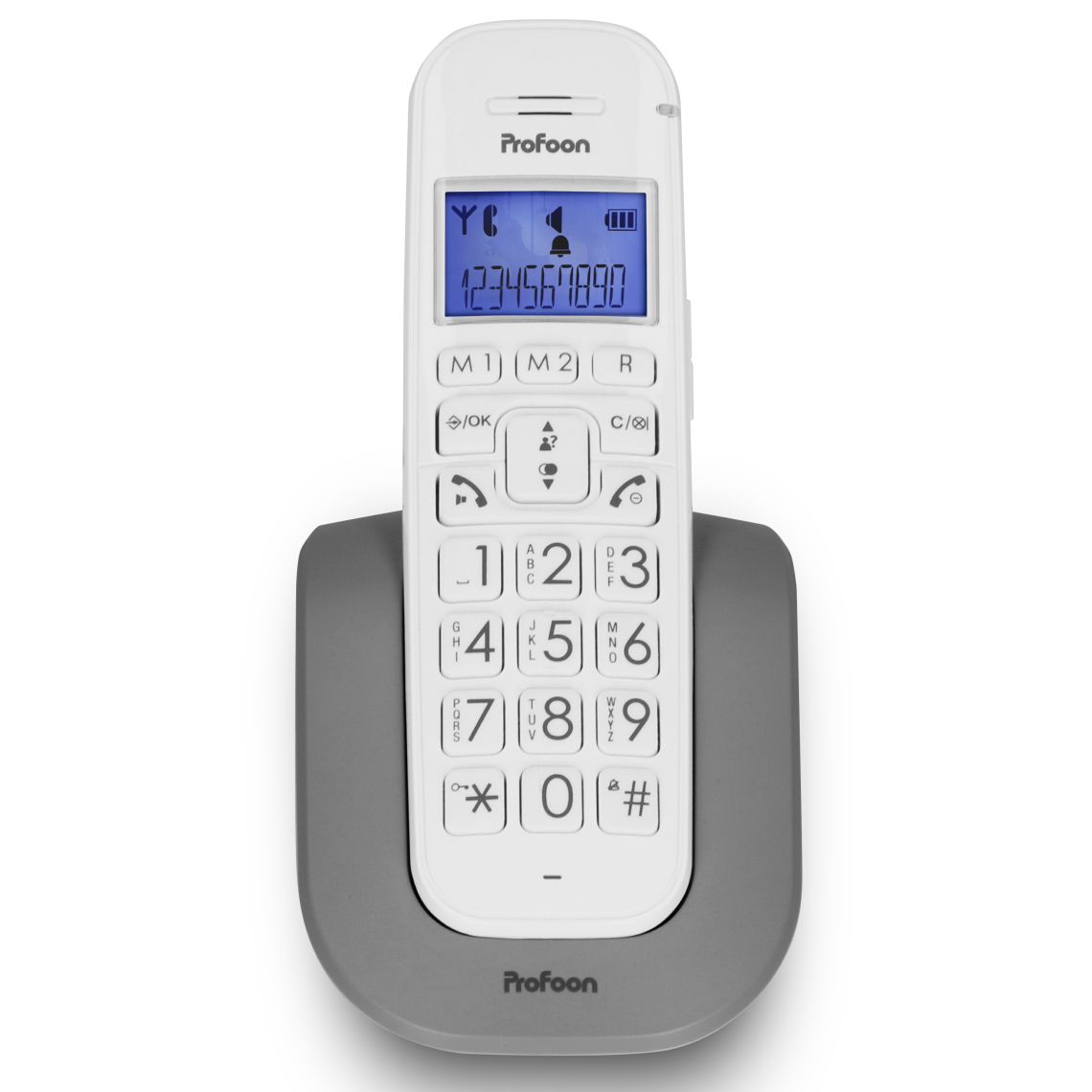 Profoon - Téléphone fixe sans fil avec grandes touches PDX-2608 Blanc-Anthracite - Téléphone fixe sans fil