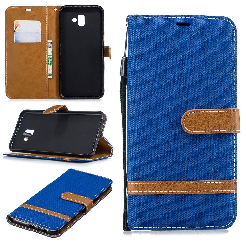 marque generique - Etui en PU flip en tissu jean bicolore bleu bébé pour votre Samsung Galaxy J6 Plus/J6 Prime - Autres accessoires smartphone