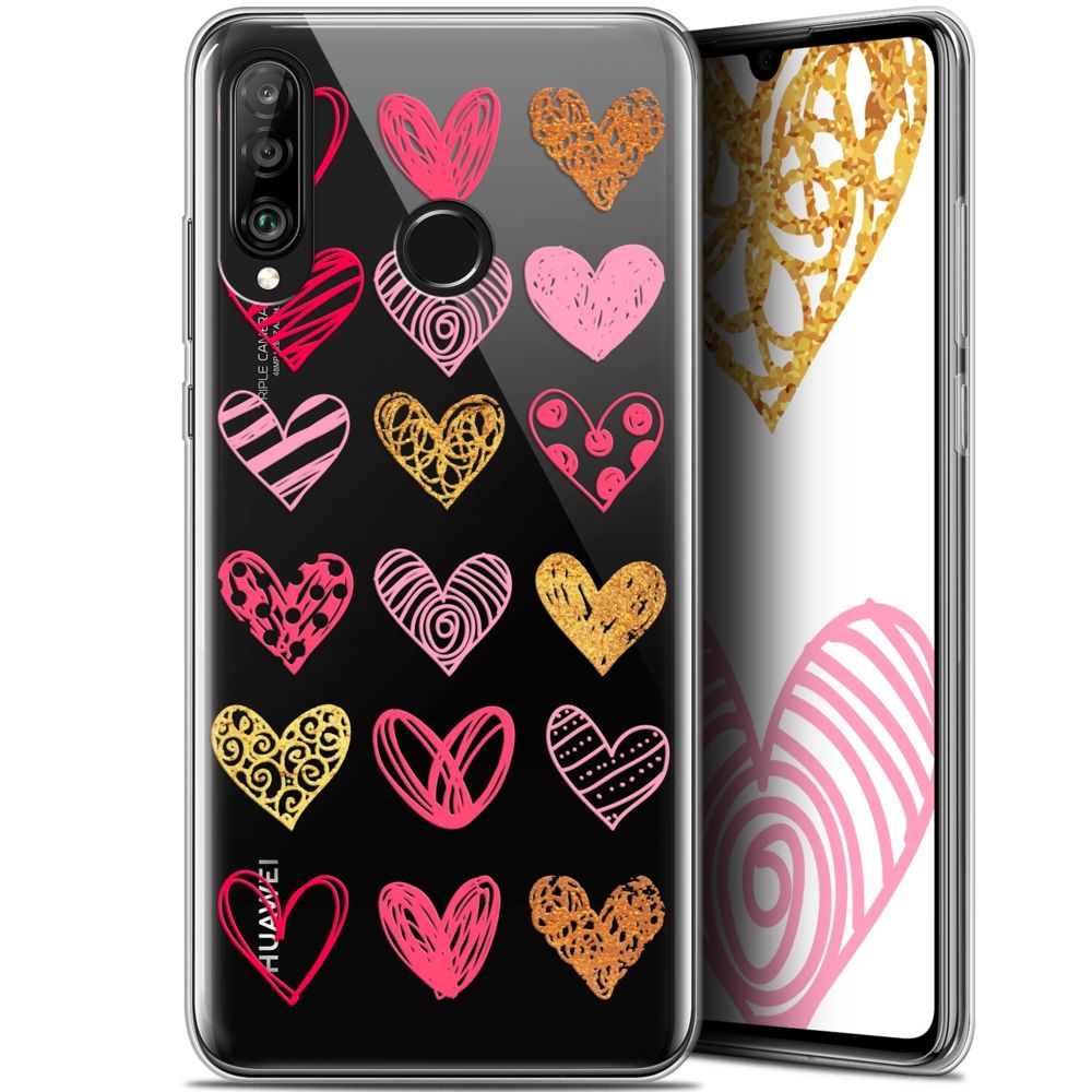 Caseink - Coque Pour Huawei P30 Lite (6.2 ) [Gel HD Collection Sweetie Design Doodling Hearts - Souple - Ultra Fin - Imprimé en France] - Coque, étui smartphone