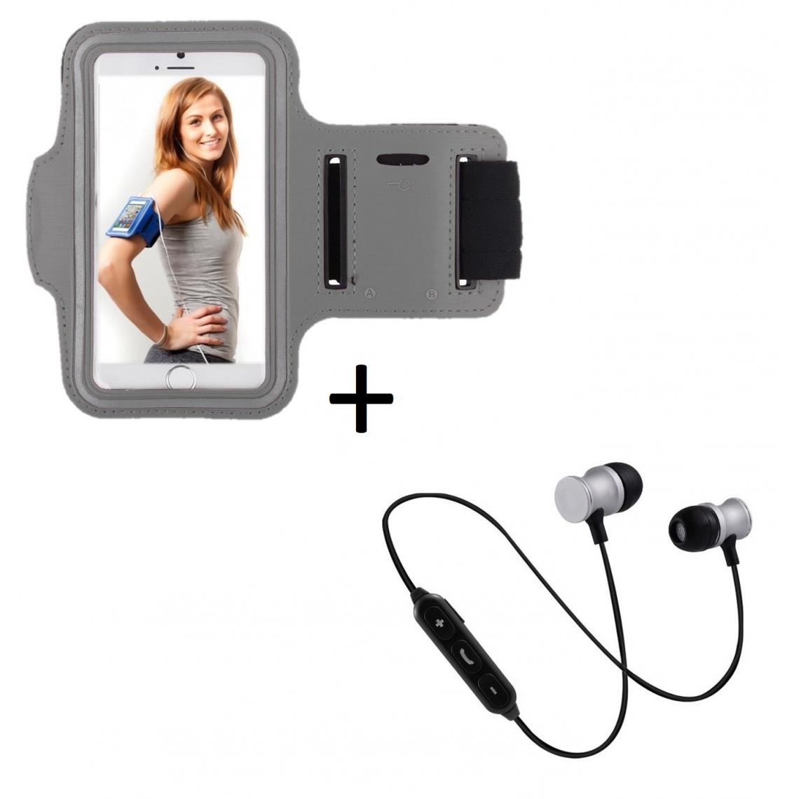 Shot - Pack Sport pour WIKO View 2 Plus Smartphone (Ecouteurs Bluetooth Metal + Brassard) Courir T6 (ARGENT) - Coque, étui smartphone