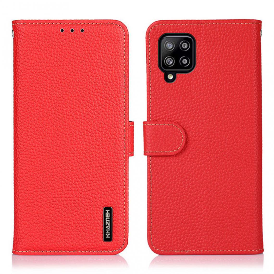 Other - Etui en cuir véritable Couche supérieure en peau de litchi rouge pour votre Samsung Galaxy A22 4G (EU Version) - Coque, étui smartphone
