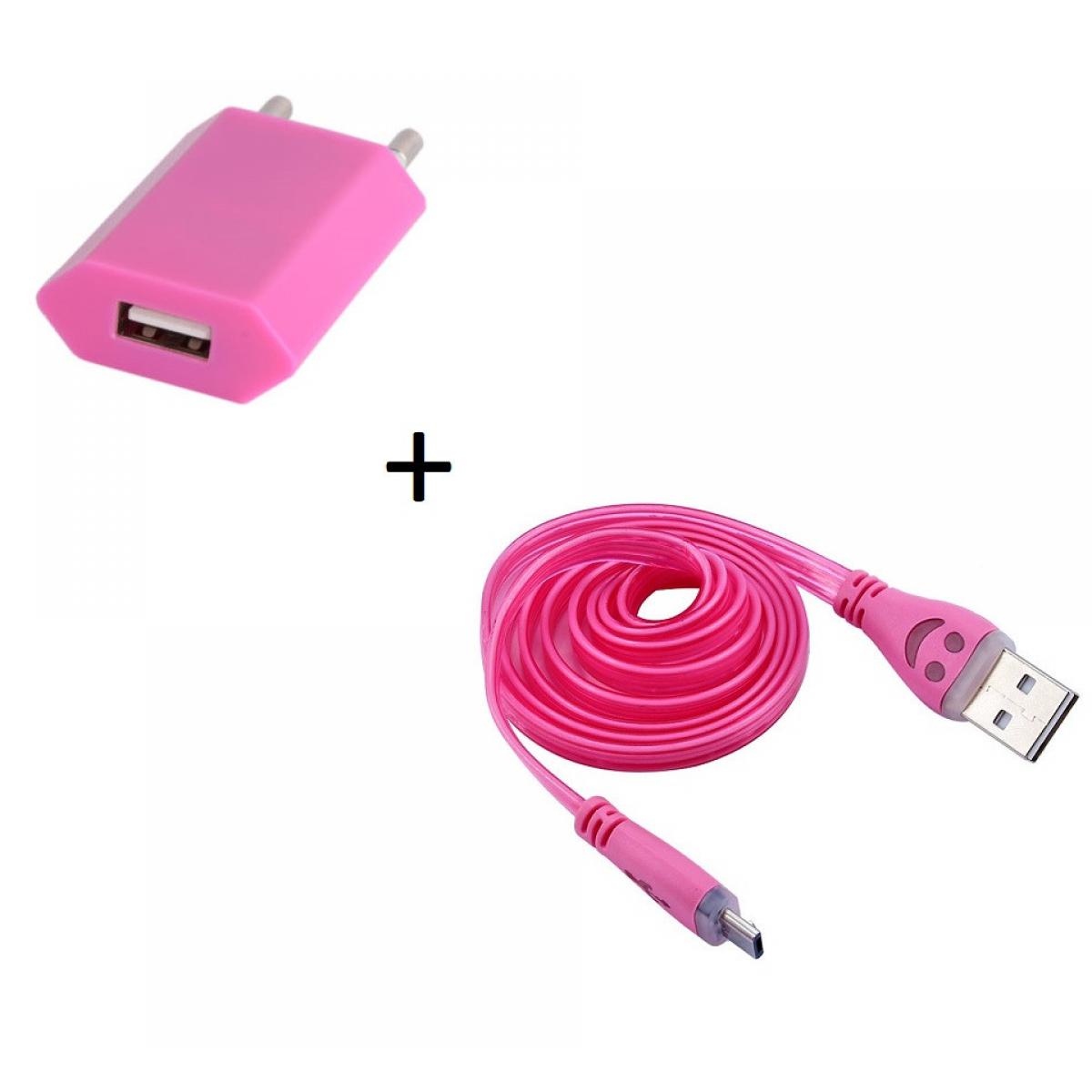 Shot - Pack Chargeur pour ALCATEL 1 2019 Smartphone Micro USB (Cable Smiley LED + Prise Secteur USB) Android (ROSE BONBON) - Chargeur secteur téléphone