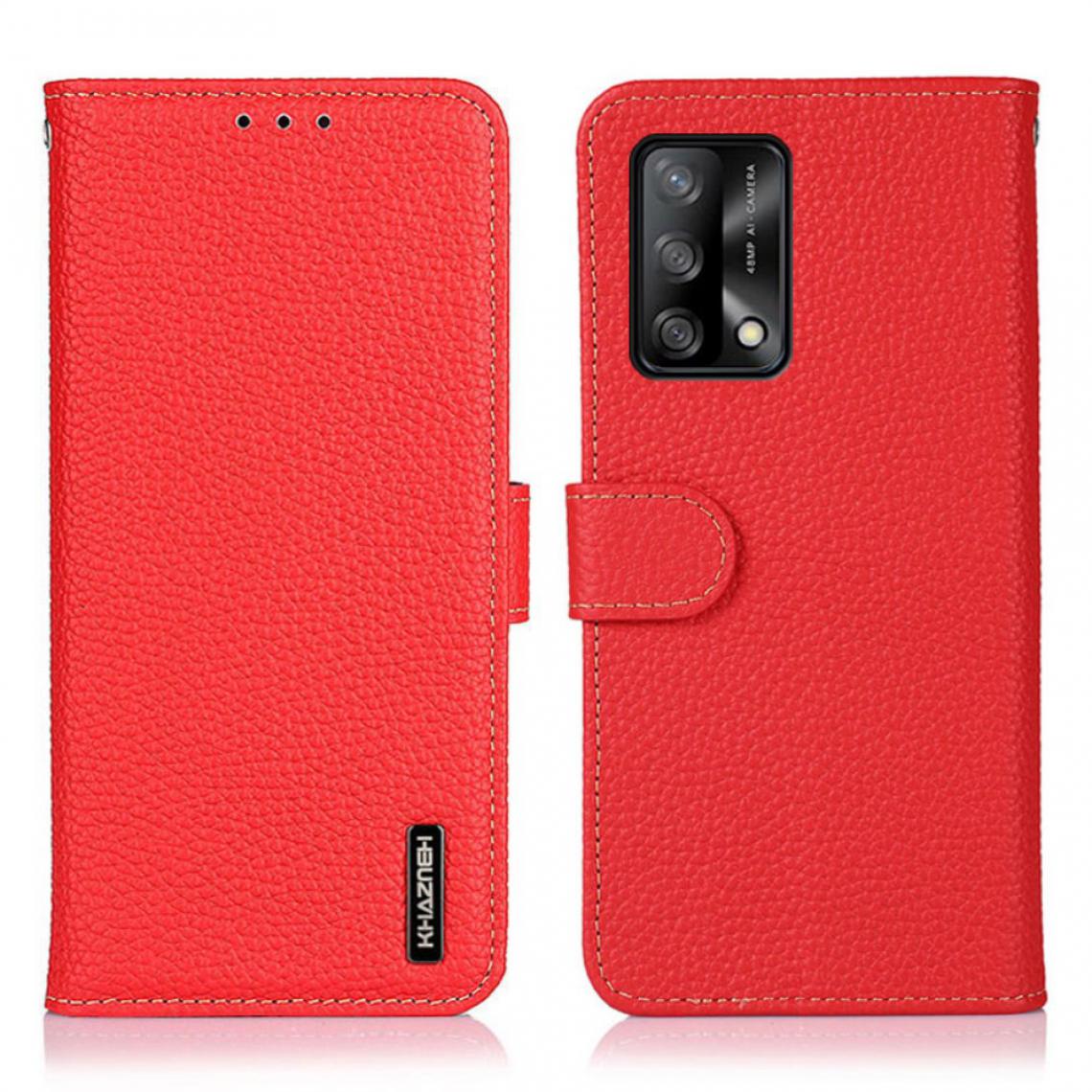 Other - Etui en cuir véritable Couche supérieure de surface de peau de litchi rouge pour votre Oppo F19/A74 4G - Coque, étui smartphone