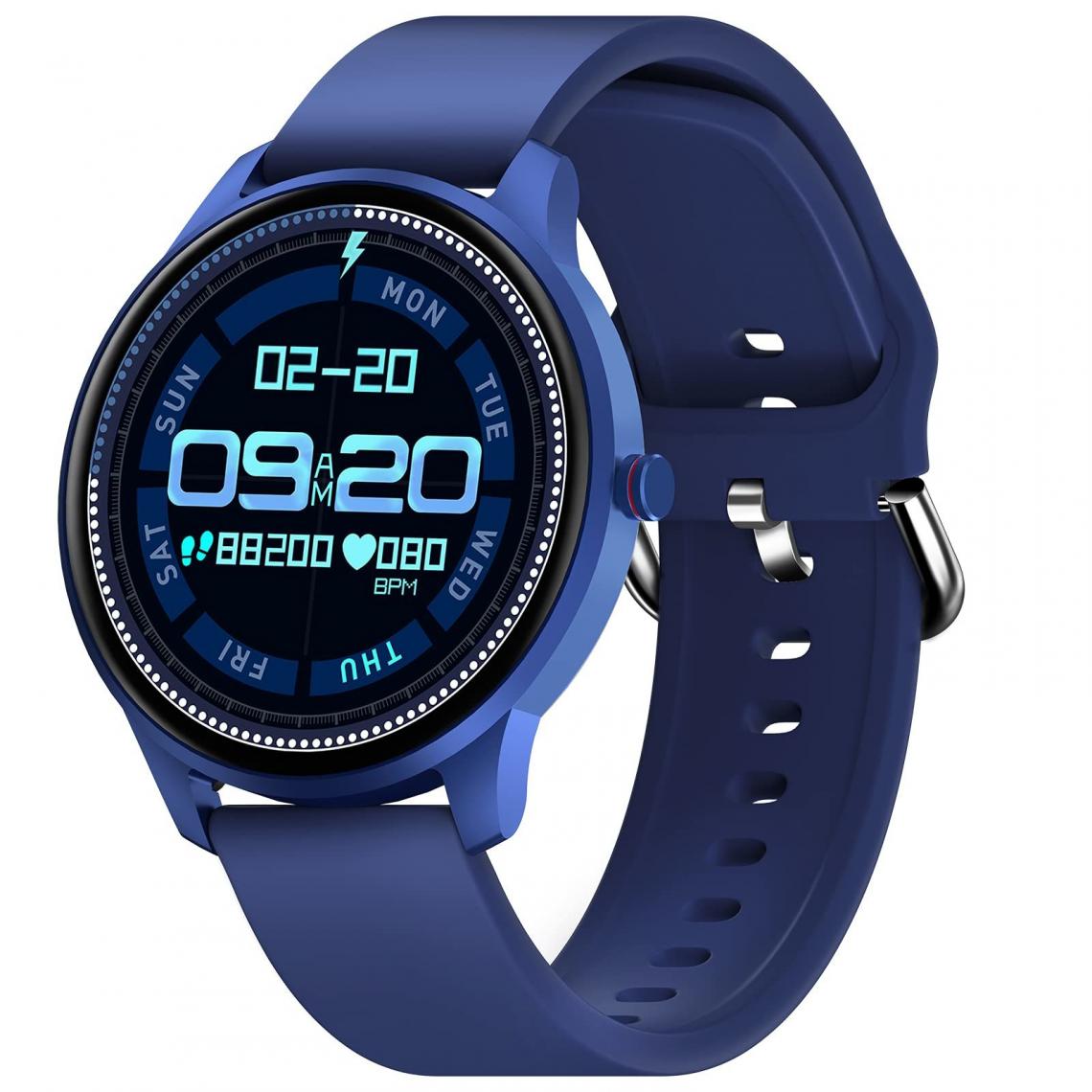 Chronotech Montres - Chronus Smart Watch with 1.3 inch Touch Screen Smart Watch for Men Women Waterproof IP68, Heart Rate Monitor Pedometer Sleep for Android / iOS / iPhone(Blue) - Montre connectée
