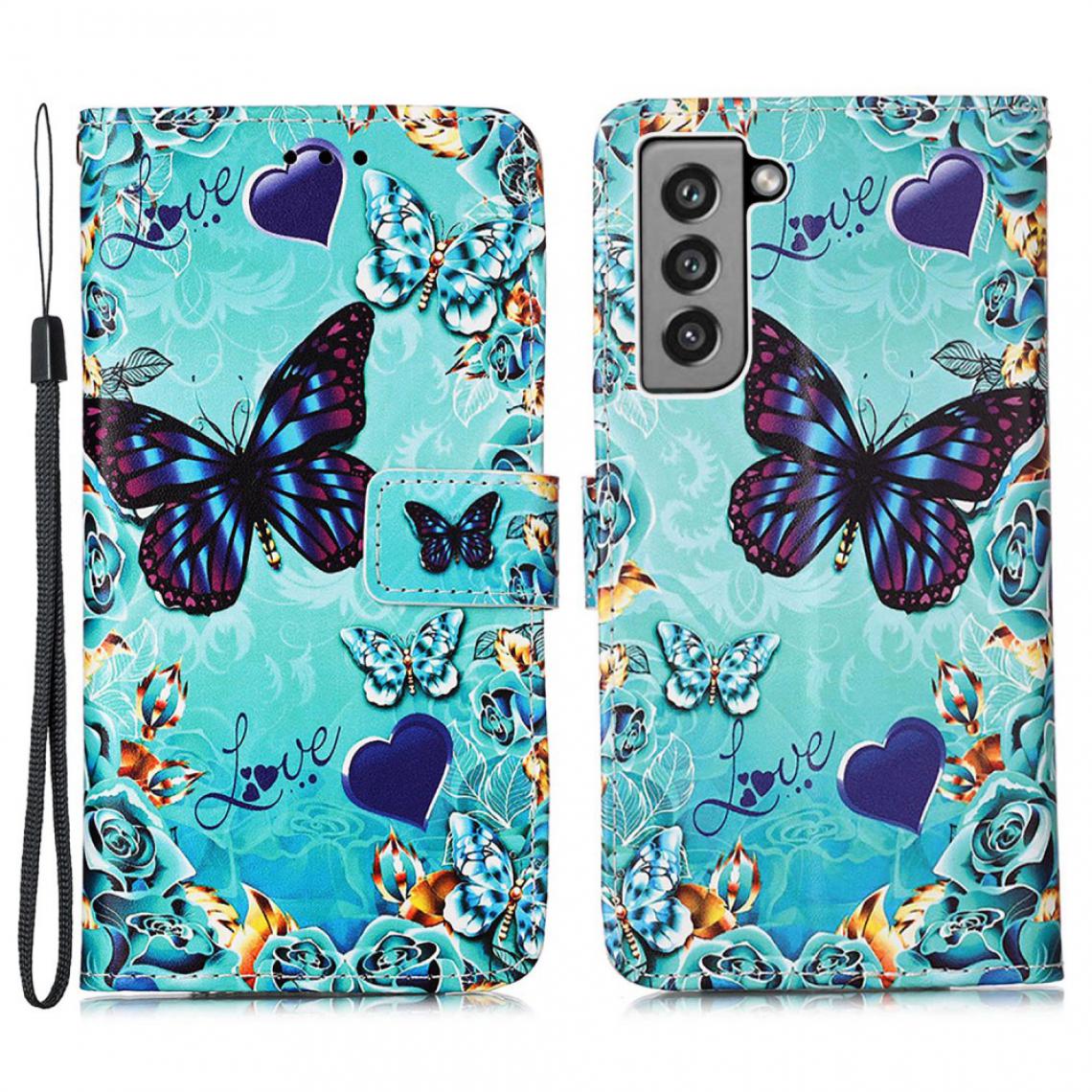 Other - Etui en PU Impression de motifs avec support et cordon Papillon et coeur pour votre Samsung Galaxy S21/S21 Fan Edition - Coque, étui smartphone