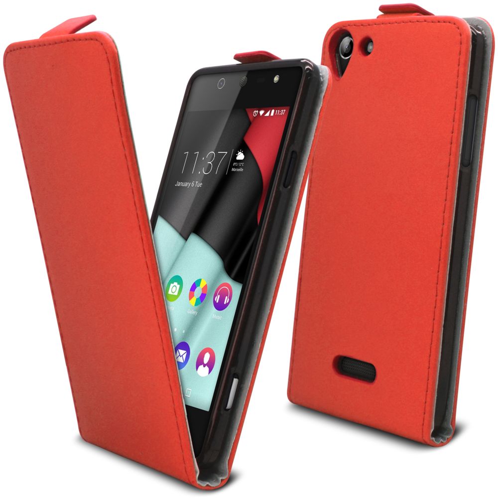 Caseink - Coque Housse Etui Wiko Selfy 4G - Rabat vertical Premium [ Flexi Flip Vertical Cuirette Eco + Coque TPU Gel ] Rouge - Coque, étui smartphone