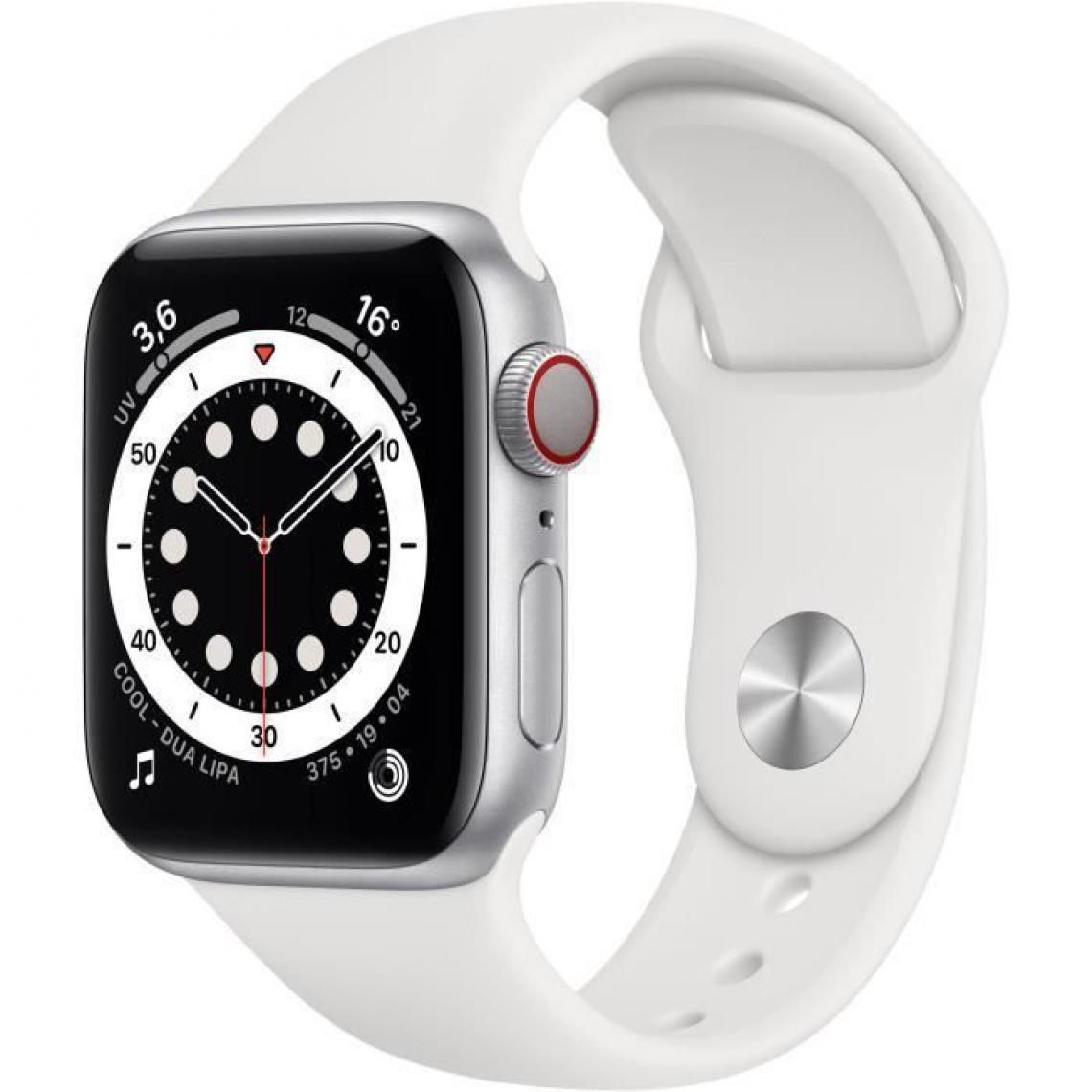 Apple - Apple Watch Series 6 GPS + Cellular, 40mm Boîtier en Aluminium Argent avec Bracelet Sport Blanc - Apple Watch