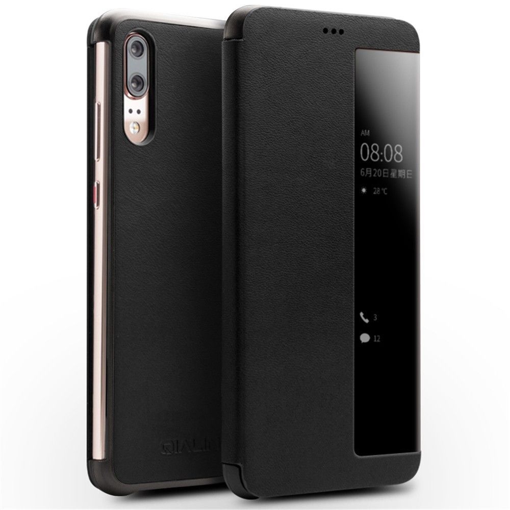 marque generique - Etui en PU vue fenêtre intelligente peau de vache noir pour votre Huawei P20 - Autres accessoires smartphone