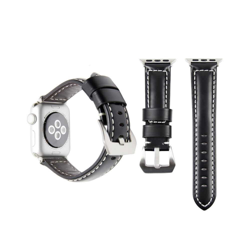 Wewoo - Bande de montre-bracelet en cuir véritable avec boucle en acier inoxydable pour Apple Watch Series 3 & 2 & 1 42mm noir - Accessoires Apple Watch
