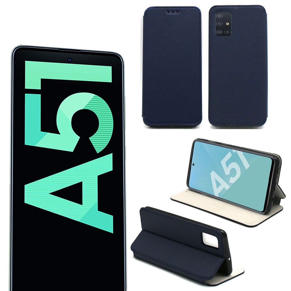 Xeptio - Housse Samsung Galaxy A51 bleue - Etui bleu Coque Galaxy A51 Protection antichoc à rabat Smartphone 2019 / 2020 - Accessoires Pochette Case - Coque, étui smartphone