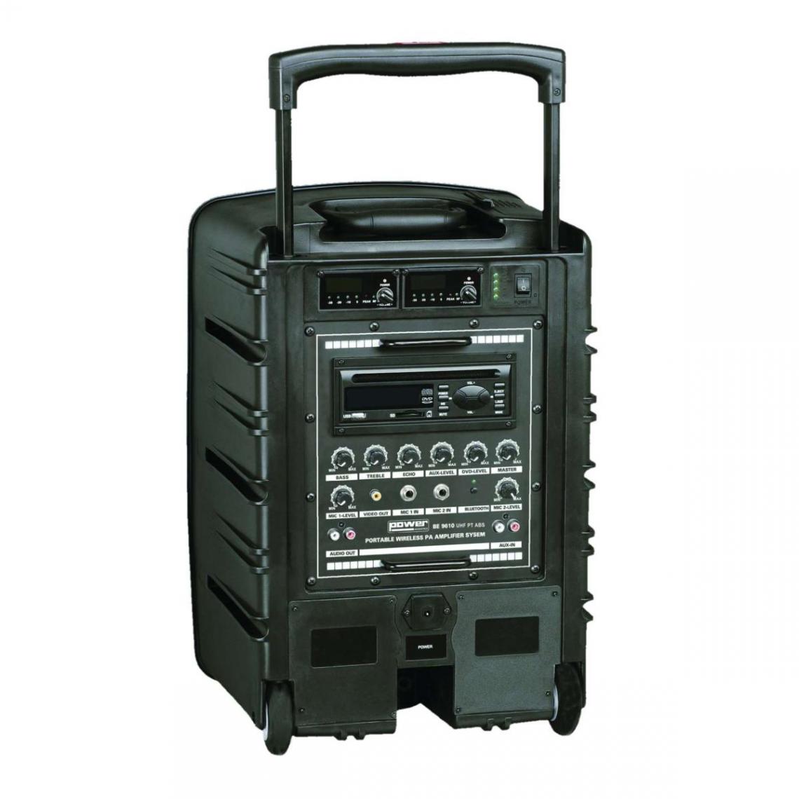 Power Acoustics - BE 9610 UHF PT ABS - Sono portable CD MP3+USB+DIVX+2 micros main UHF+BODY PACK - Sonorisation portable