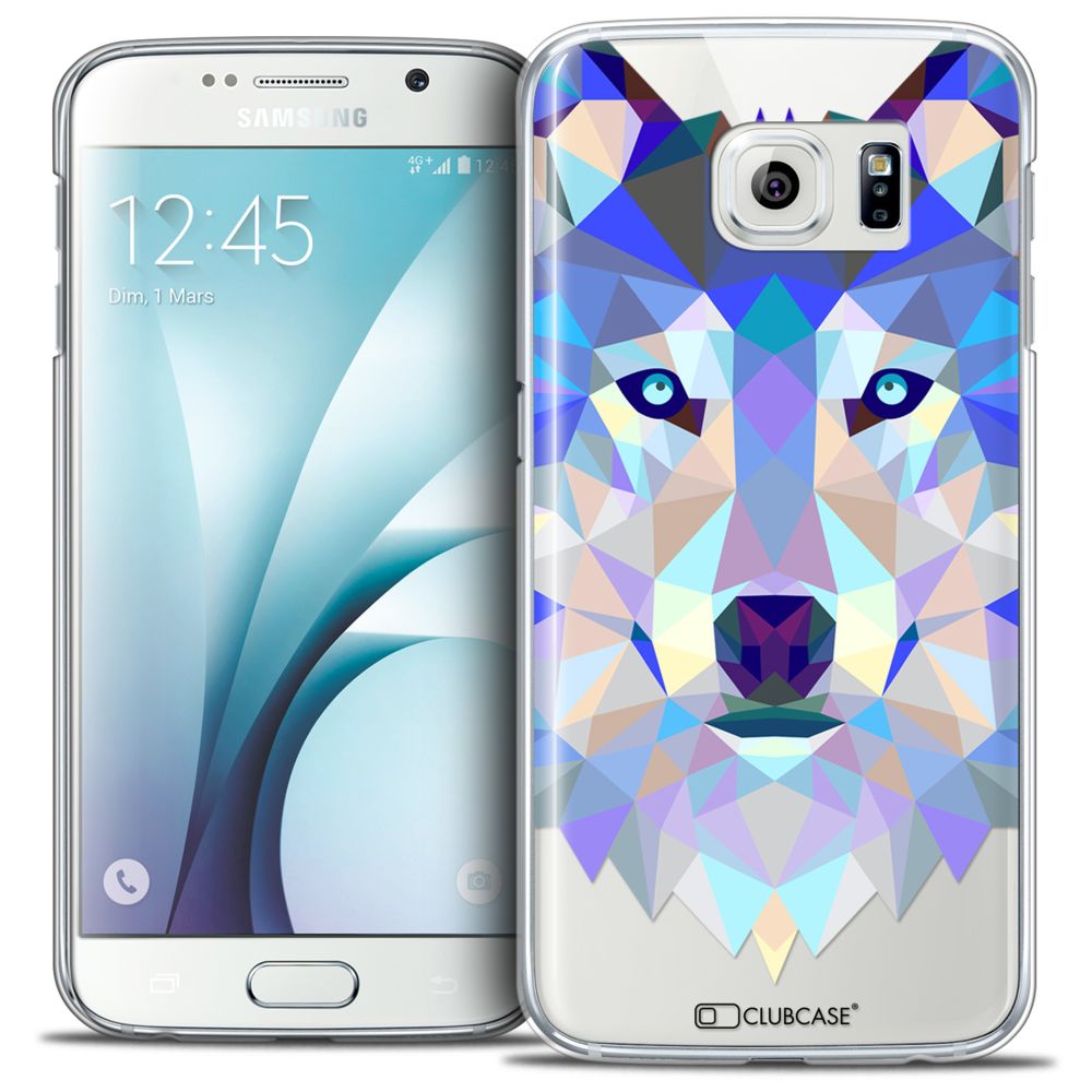 Caseink - Coque Housse Etui Galaxy S6 [Crystal HD Polygon Series Animal - Rigide - Ultra Fin - Imprimé en France] - Loup - Coque, étui smartphone