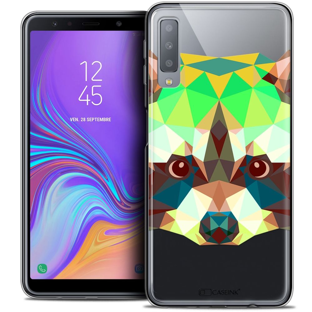 Caseink - Coque Housse Etui Pour Samsung Galaxy A7 (2018) A750 (6 ) [Crystal Gel HD Collection Polygon Animals Design Raton Laveur - Souple - Ultra Fin - Imprimé en France] - Coque, étui smartphone