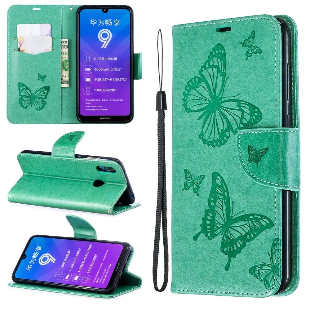 marque generique - Etui en PU papillon vert pour votre Huawei Y7 (2019)/Y7 Prime (2019) - Coque, étui smartphone