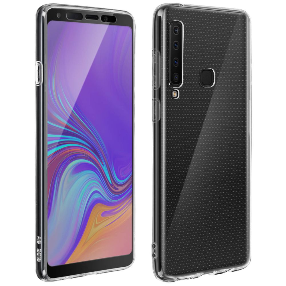 Avizar - Coque Samsung Galaxy A9 2018 Silicone + Film Verre Trempé écran - Contour noir - Coque, étui smartphone
