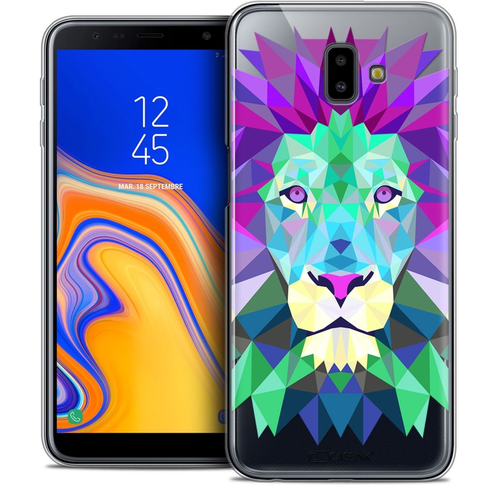 Caseink - Coque Housse Etui Pour Samsung Galaxy J6 Plus J6+ (6.4 ) [Crystal Gel HD Polygon Series Animal - Souple - Ultra Fin - Imprimé en France] Lion - Coque, étui smartphone
