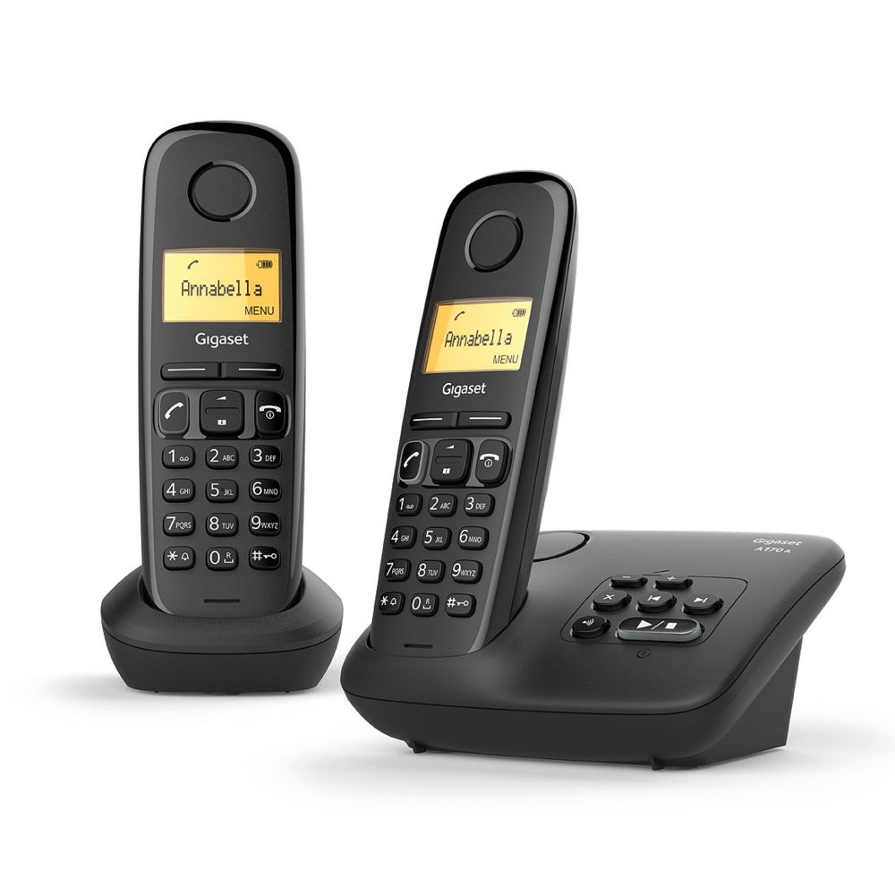 Gigaset - Téléphone fixe sans fil Duo - Avec répondeur - A170A - Noir - Téléphone fixe filaire