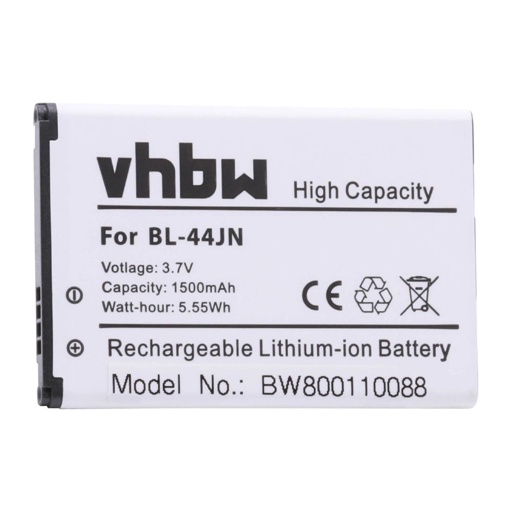 Vhbw - vhbw Li-Ion Batterie 1500mAh (3.7V) pour téléphone, smartphone LG Optimus 2, Black, Dynamic, Hub, II comme BL-44JN, 1ICP5/44/65. - Batterie téléphone