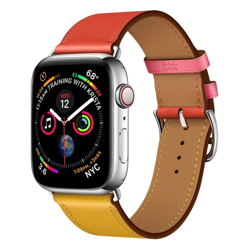 Wewoo - Bracelet pour en cuir bicolore à boucle unique Apple Watch séries 3 et 2 et 1 de 38 mmAmbre + Orange Rouge + Rose pâle - Accessoires montres connectées