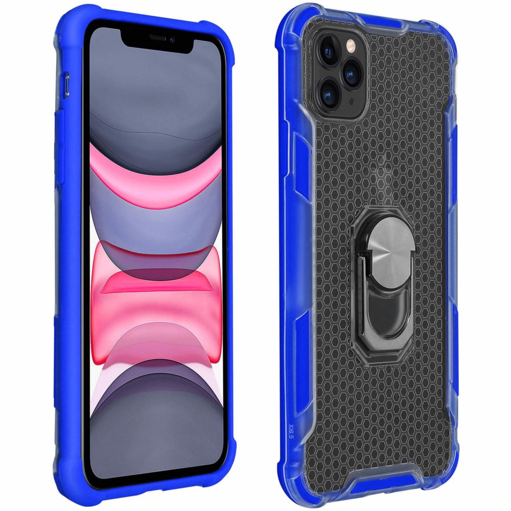 Avizar - Coque iPhone 11 Pro Max Bi-matière Contour Bumper Bague métallique bleu foncé - Coque, étui smartphone