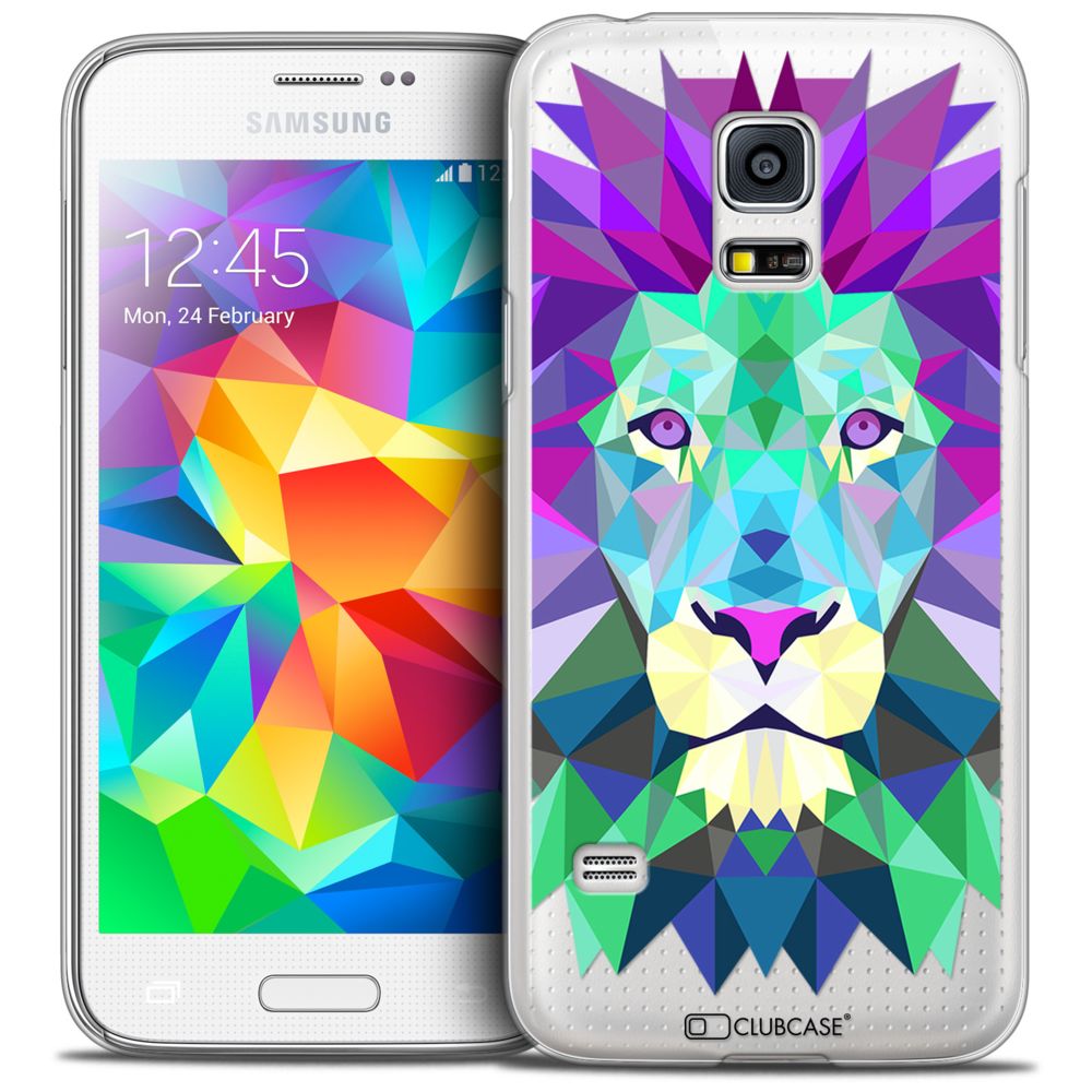 Caseink - Coque Housse Etui Galaxy S5 [Crystal HD Polygon Series Animal - Rigide - Ultra Fin - Imprimé en France] Lion - Coque, étui smartphone